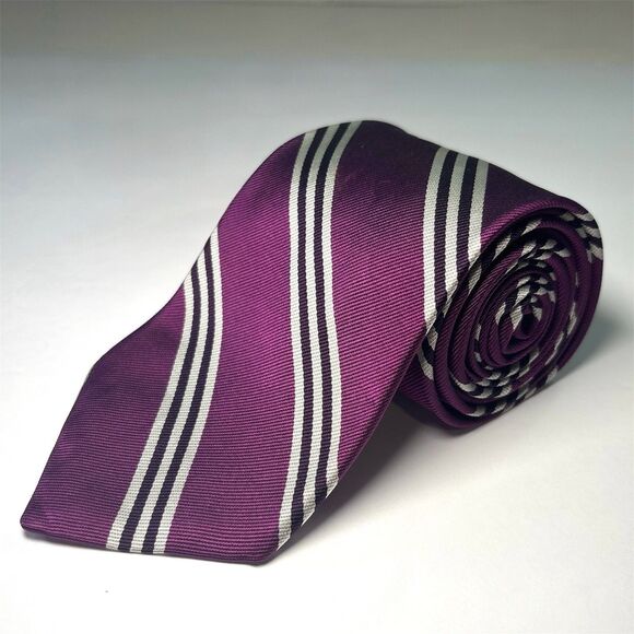 Brooks Brothers Stripped Repp Tie 100% Silk Purple White Mens Necktie - Picture 1 of 5